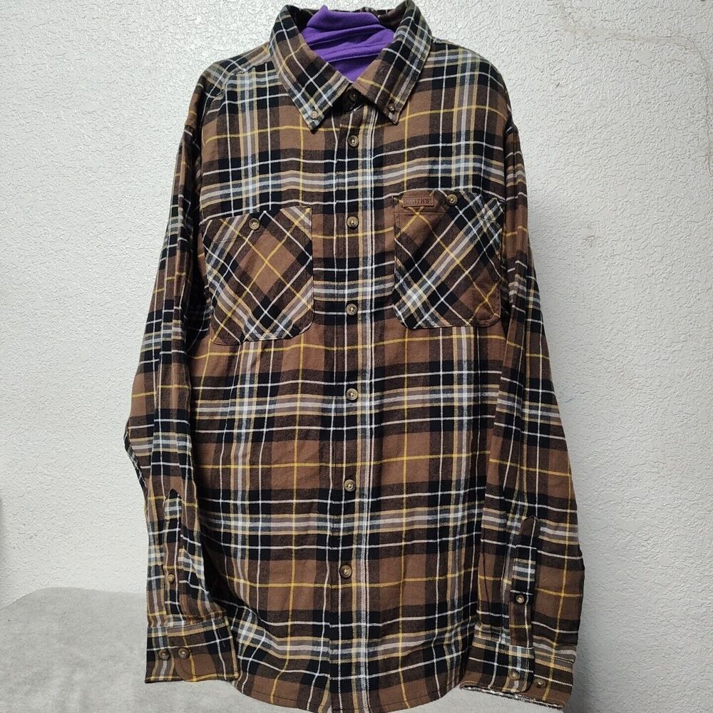 NWT Smith's Workwear Brown Flannel Button Up Shirt Jacket Size Large 100% Cotton